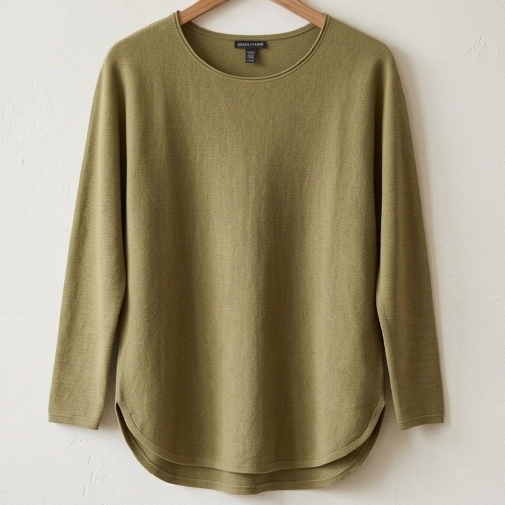 Eileen Fisher XS 100% Merino Wool Sweater Chartreuse Green Long Sleeve Lagenlook